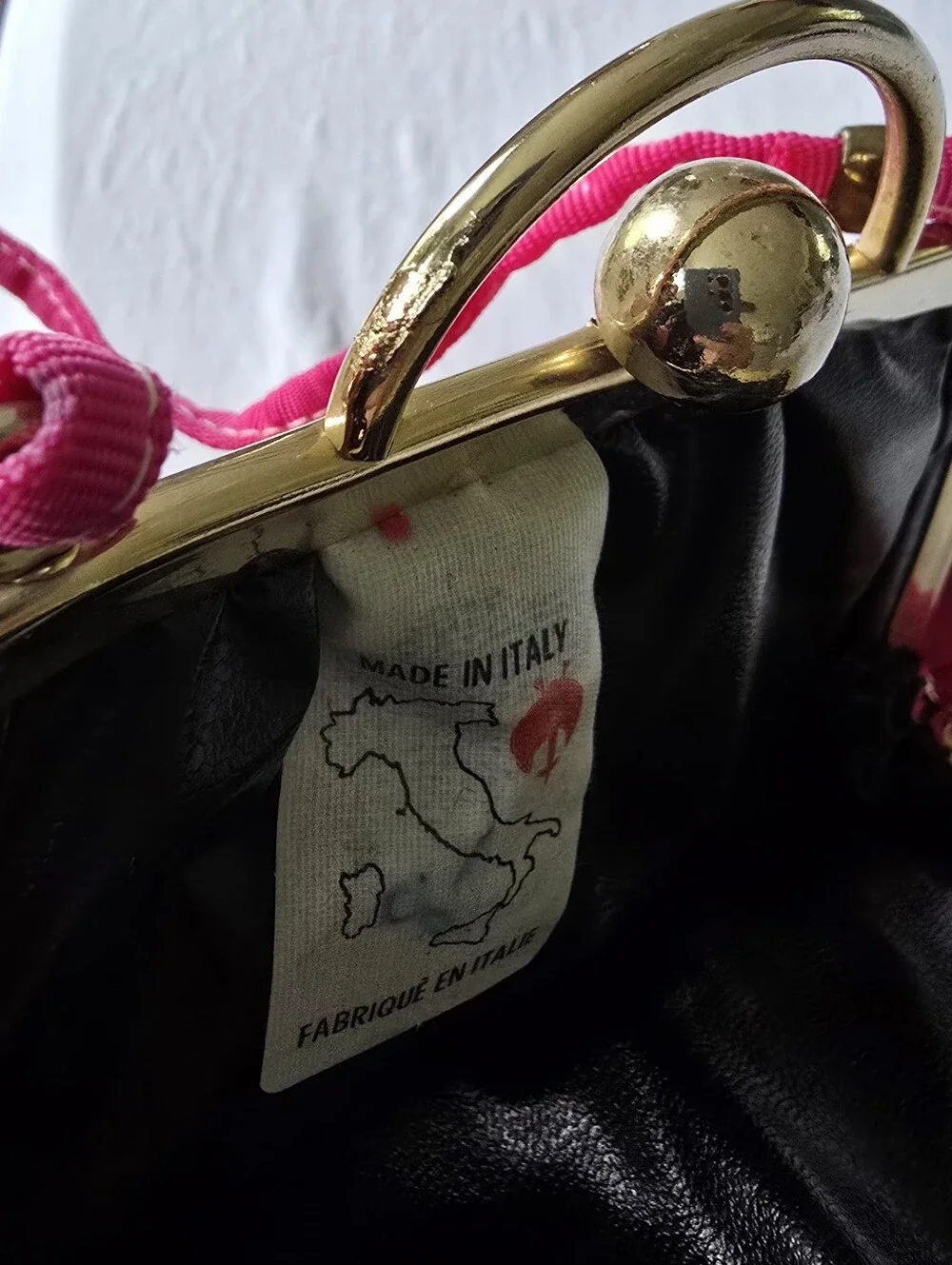Vintage Italian Kiss-Lock Handbag Fuchsia Pink Woven Evening Bag Made in Italy